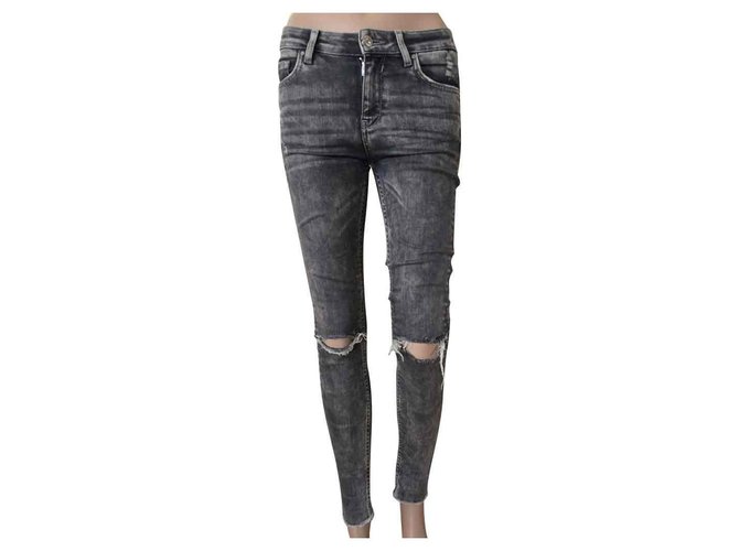 Zara jeans Coton Beige Gris  ref.124865