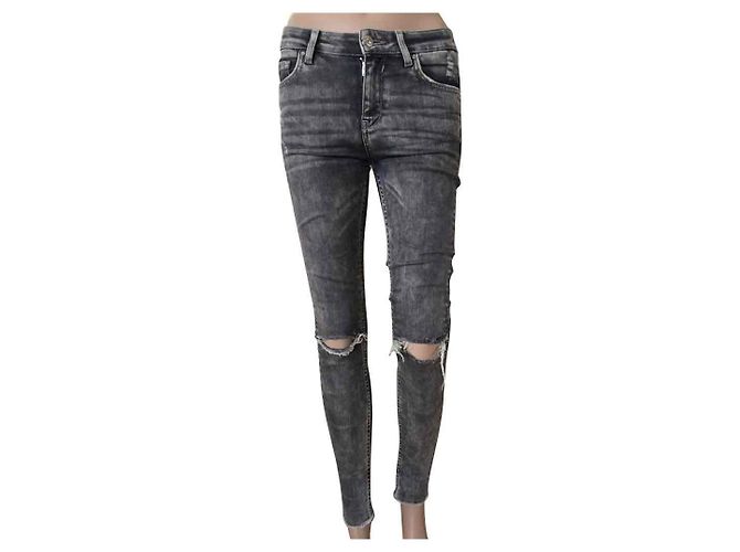 Vaqueros Zara Beige y Gris de Algodón XS