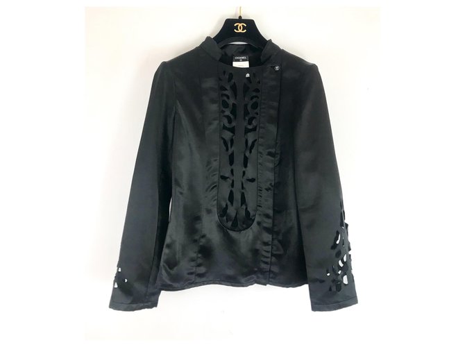 Black Chanel openwork jacket Rayon  ref.124876