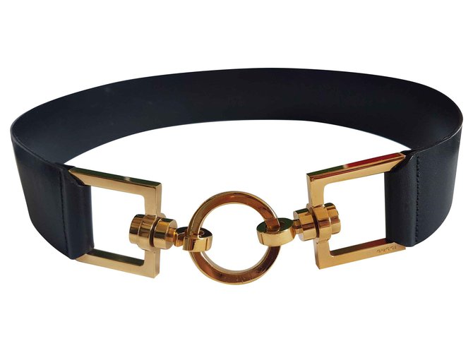 Gucci Belts Black Golden Leather Metal  ref.124879