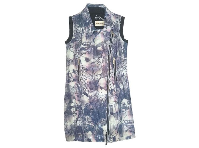 Diesel Ärmelloses kurzes Kleid Weiß Lila Hellblau