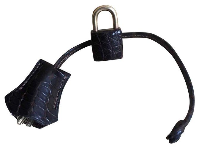 Hermès Hermos porosus crocodile lock and bell for Birkin or Kelly Dark brown Exotic leather  ref.124895