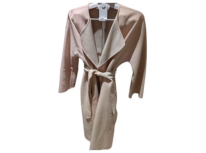 Autre Marque Abrigo Largo Reversible de Lana Rosa Beige