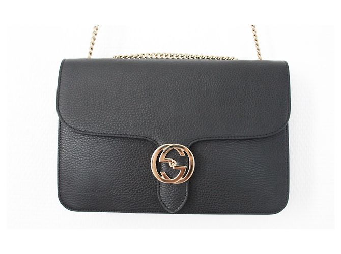 Borsa Gucci Interlocking in pelle di agnello nera Nero