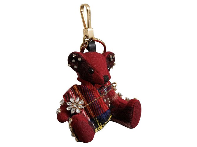 BURBERRY, Key ring Thomas Bear with hairpin 100 % cachemire Red Cashmere  ref.124976
