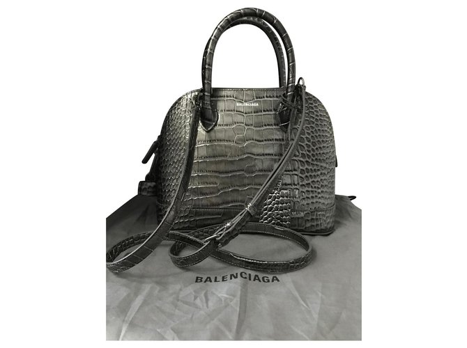 Balenciaga, BALENCIAGA VILLE S HANDGRIFF S Petit sac en cuir de veau COCCO STAMP Grau Leder  ref.124978