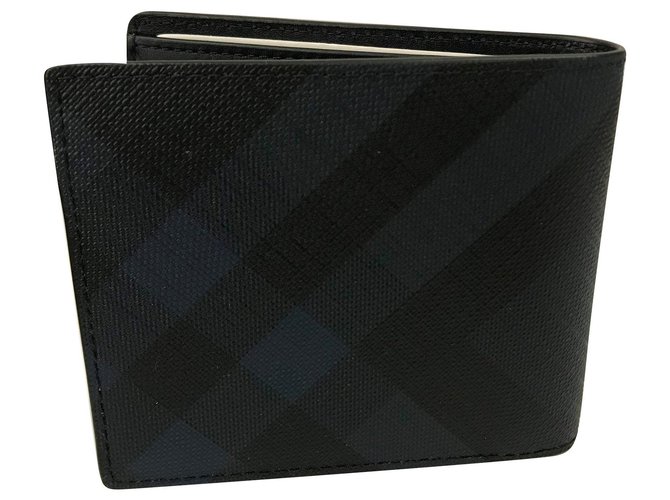 BURBERRY ID flap wallet with London check pattern Black Blue  ref.124985