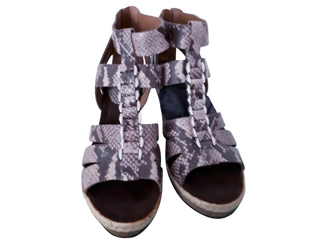 Clarks Python Print Leather Wedge Mules