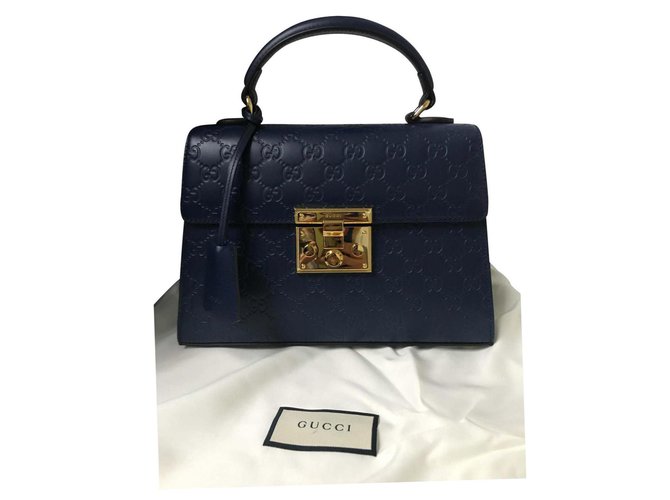 Gucci Handtasche mit Griff an der Oberseite mit Vorhängeschloss ungetragen PADLOCK TOP HANDLE Blau Leder  ref.125005