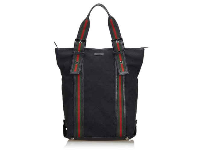 Tote bag in nylon nero GG Web Gucci Multicolore Pelle Panno  ref.125069