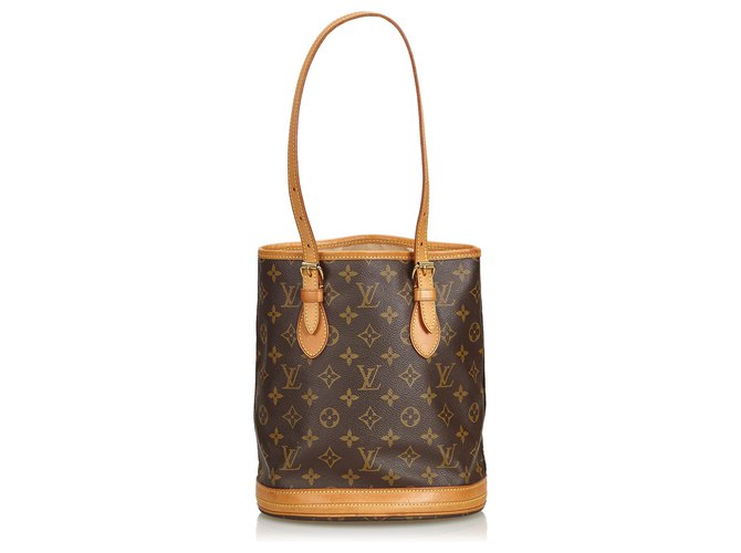 Bucket Petit seau marron Louis Vuitton avec monogramme Cuir Toile  ref.125087