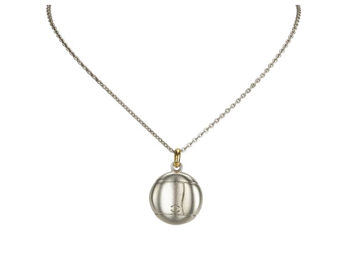 Chanel Silver CC Pendant Necklace Silvery Golden Metal  ref.125111