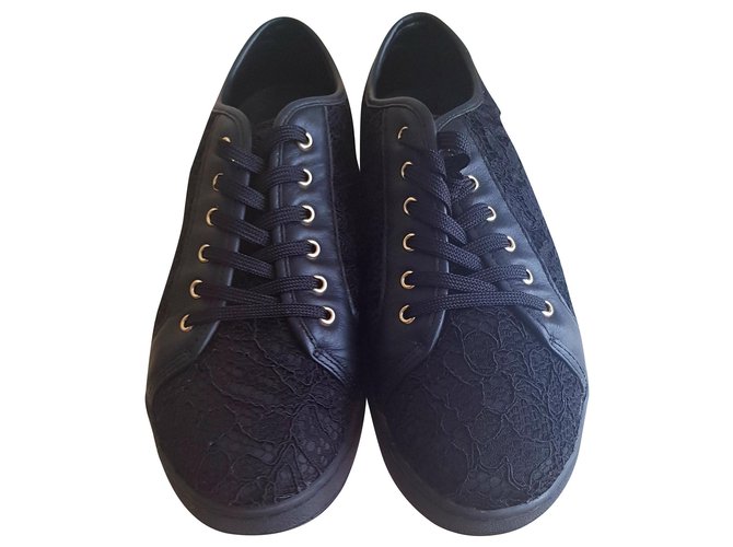 Dolce & Gabbana black lace sneakers Leather  ref.125148