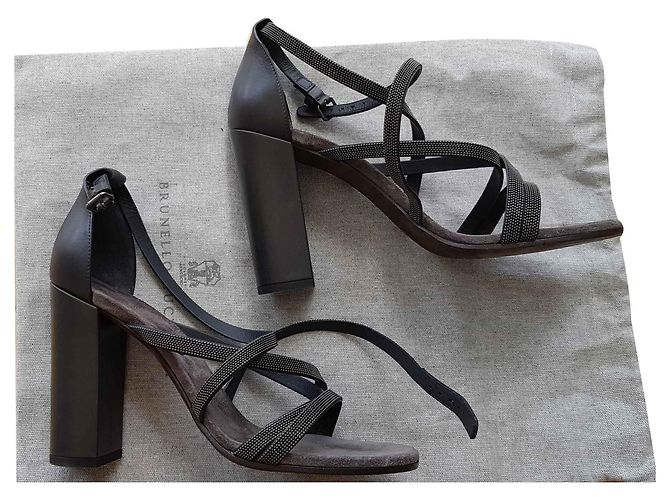 Brunello Cucinelli leather sandals grey Dark grey