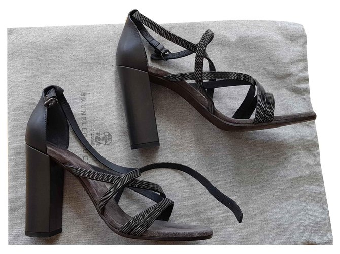 Brunello Cucinelli sandals Grey Dark grey Leather ref.125180 - Joli Closet