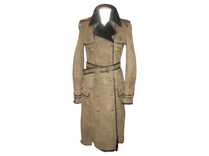 Roberto Cavalli trench coat in lamb skin Khaki Lambskin  ref.125183