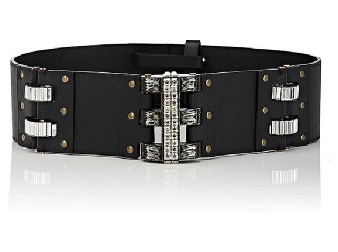 Lanvin leather belt with Swarovski crystals Black  ref.125186