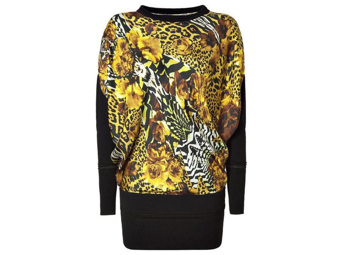 Roberto Cavalli floral leopard dress Black Silk  ref.125188
