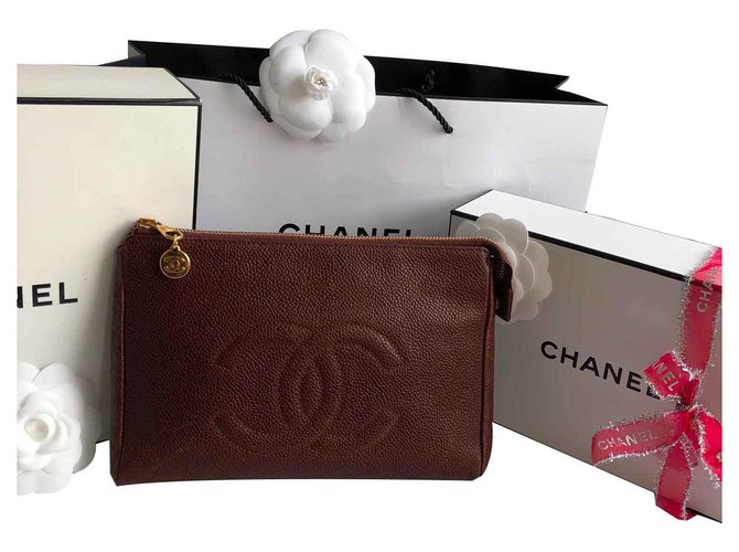Chanel Embreagem CC Bordeaux Couro  ref.125212