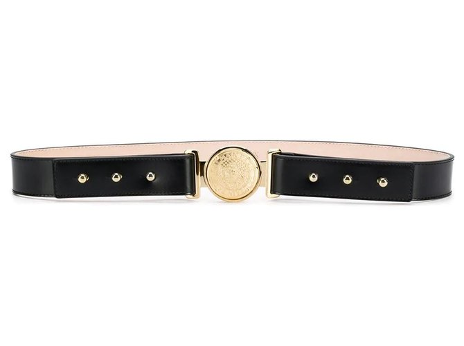 Balmain Black Leather Logo Belt Pony-style calfskin  ref.125303