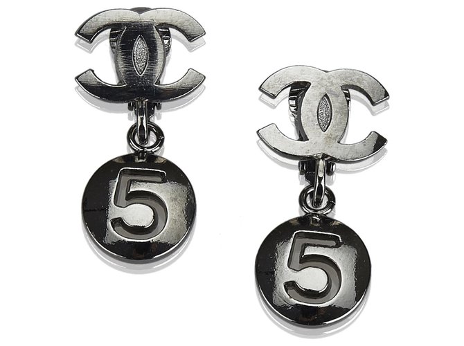 Chanel Silver CC Non. 5 Boucles d'oreilles Métal Argenté  ref.125320