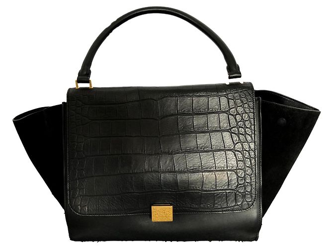 Céline TRAPEZE embossed croco, Wide Black