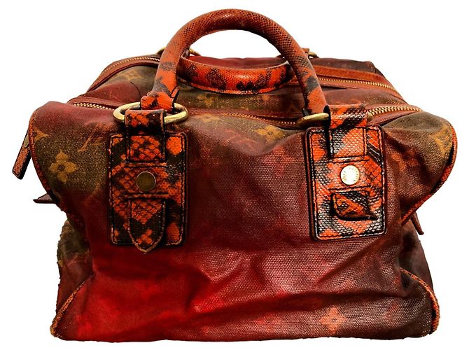 Louis Vuitton MANCRAZI Bolso de cuero y pitón marrón naranja Multicolor