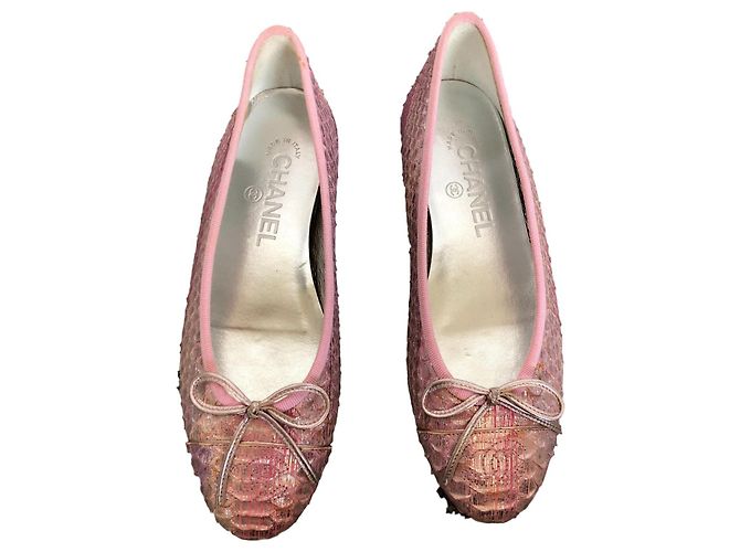 Chanel Ballet Flats Pink Python Leather Size 36