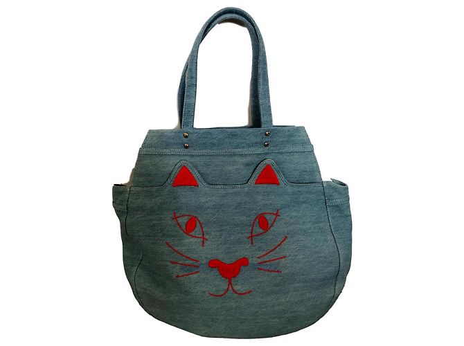 Charlotte Olympia Kitty Denim Tote Bag Hellblau