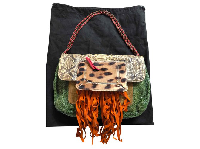 Jerome Dreyfuss Lucien Bolsa de mão em python e couro Multicor