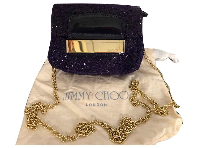Clutch Jimmy Choo de Couro e Strass Roxo
