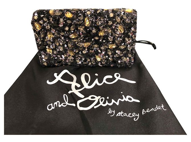 Pochette Alice + Olivia Nera e Grigio Scuro con Paillettes Nero Grigio antracite