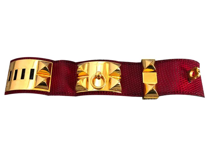 Bracelet Hermès Collier de Chien en peau de lézard rouge 