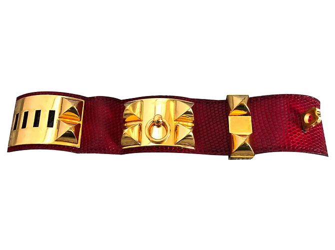 Hermès Collier de Chien Armband rote Eidechsenhaut 