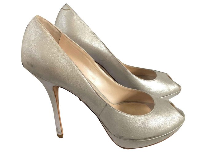 Dior Heels Grey Metallic Leather  ref.125413