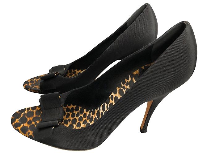 Dolce & Gabbana Escapins Black Cloth Open Toe Heels