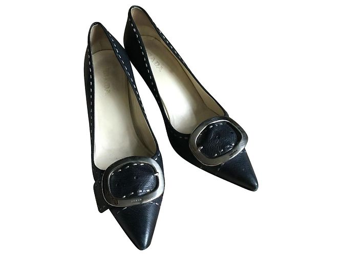 Prada Black Leather Pumps 9 cm Heel