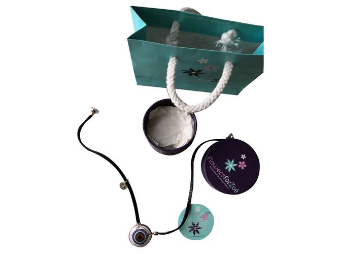 Autre Marque Flowers for Zoé necklace with pendant Purple Leather Ceramic  ref.125459