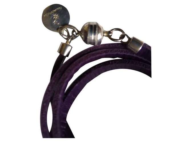 Autre Marque Bracelet 3 Flowers for Zoé towers NEW Purple Leather  ref.125460