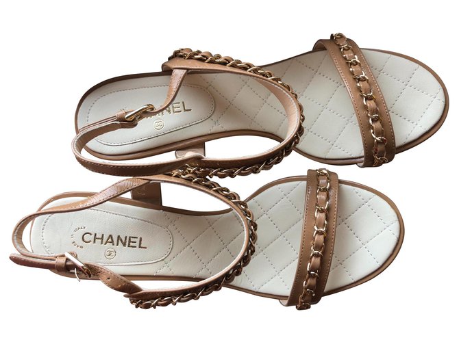 Chanel Sandals Beige Leather  ref.125478