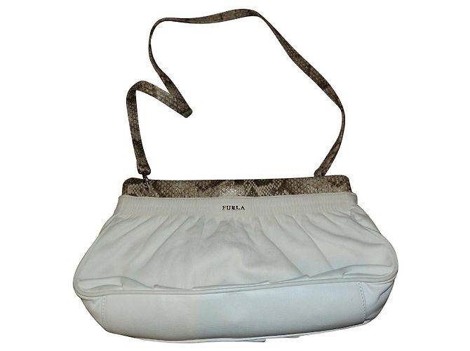 Furla Handtasche mit Schlangenlederbesatz Weiß Taupe
