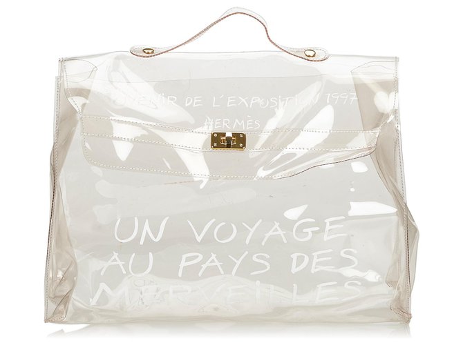 Hermès Hermes White Vinyl Kelly Handbag Bianco Plastica  ref.125539