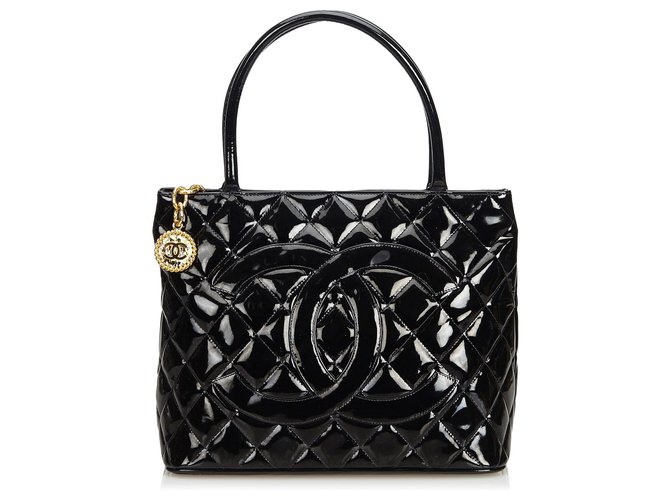 Chanel Black Patent Leather Medallion Tote Bag  ref.125560
