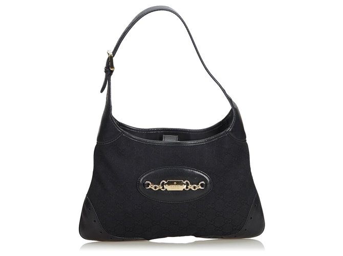 Gucci Black GG Canvas Punch Shoulder Bag Leather Cloth Cloth  ref.125586