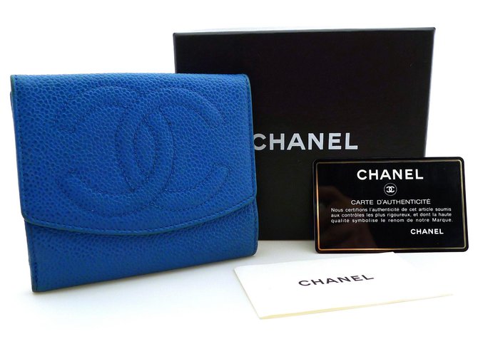 Chanel Monederos, carteras, casos Azul Cuero  ref.125622