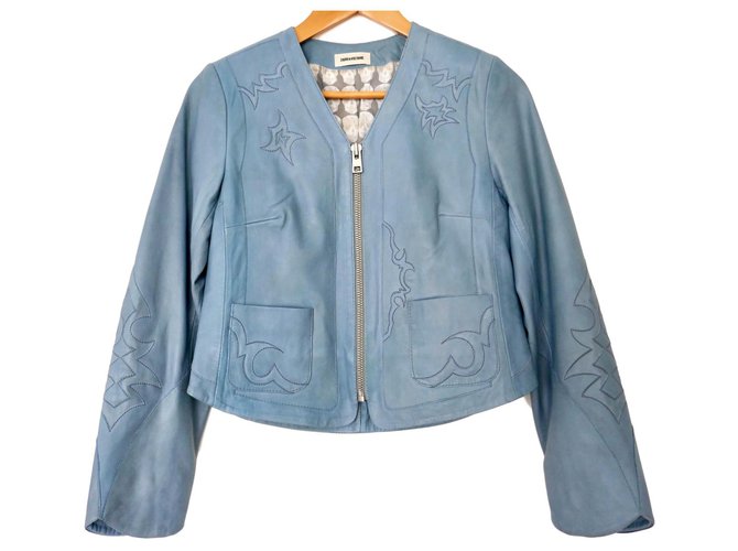 Zadig & Voltaire jacket "vencia patch" zadig and voltaire Blue Light blue Lambskin  ref.125720