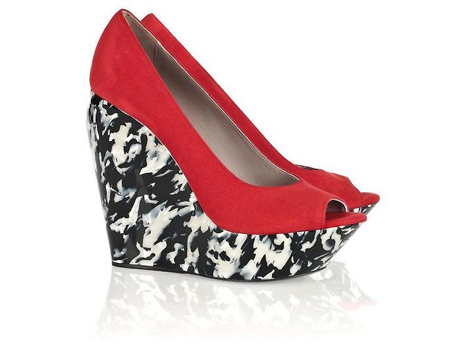 Raphael Young red suede pumps with marbled heels