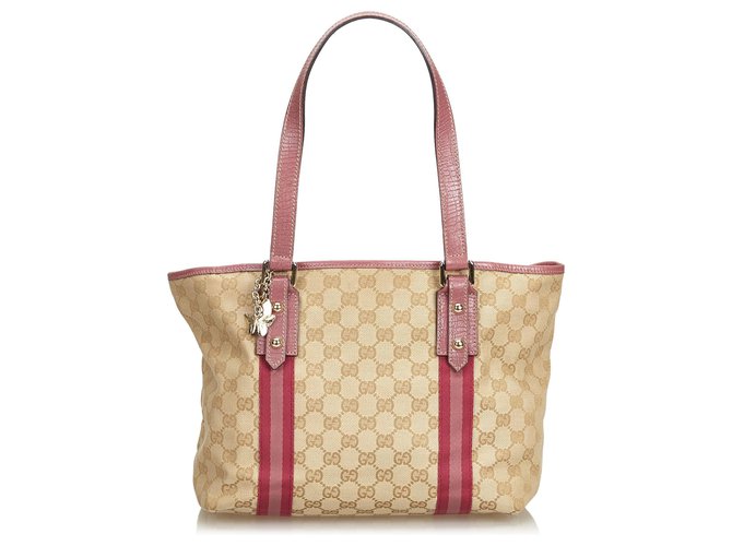 Gucci Brown - GG - Jacquard - Jolicoeur - Einkaufstasche Braun Pink Beige Leder Tuch  ref.125778