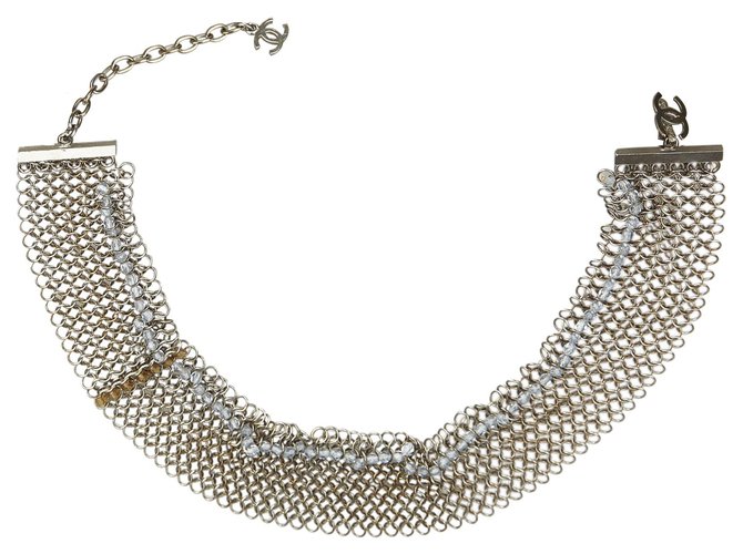 Bracelet métallique perlé argent Chanel Argenté  ref.125791