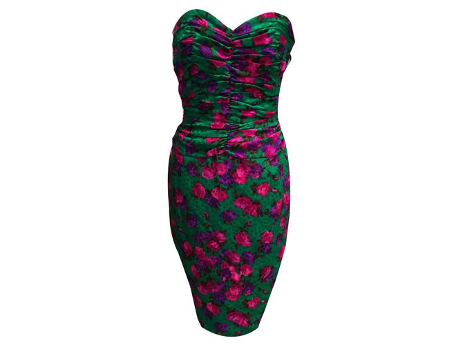 Yves Saint Laurent Dresses Pink Green Silk  ref.125814